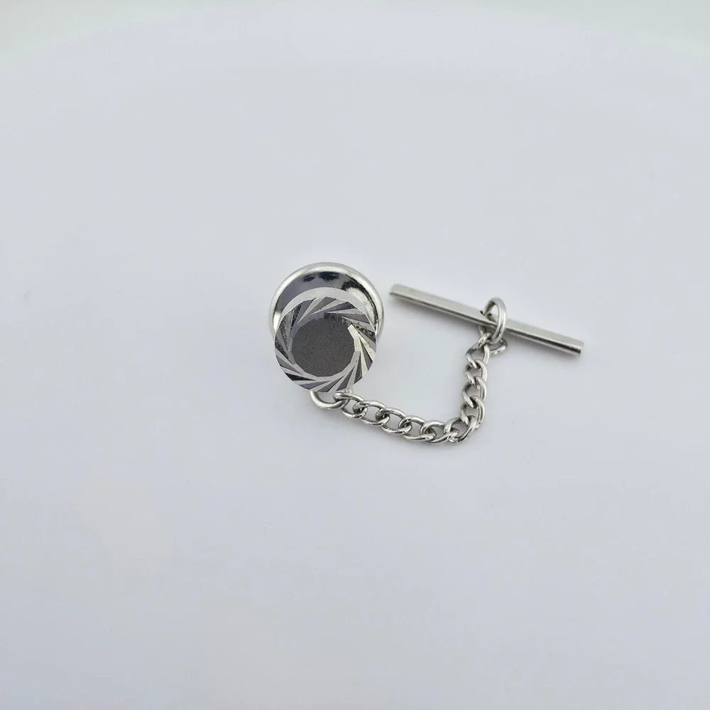 Vtg Tie Tack Clip Clasp Lapel Hat Pin Diamond Cut Silver Tone Sleek Minimalist